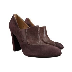 Isola Shoes Womens 9.5 Heeled Bootie Pump Fashion Slip On Leather Classic Brown